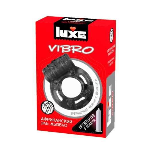 Чёрное эрекционное виброкольцо Luxe VIBRO  Африканский Эль Дьябло  + презерватив - Luxe - в Евпатории купить с доставкой