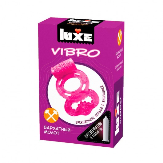 Розовое эрекционное виброкольцо Luxe VIBRO  Бархатный молот  + презерватив - Luxe - в Евпатории купить с доставкой