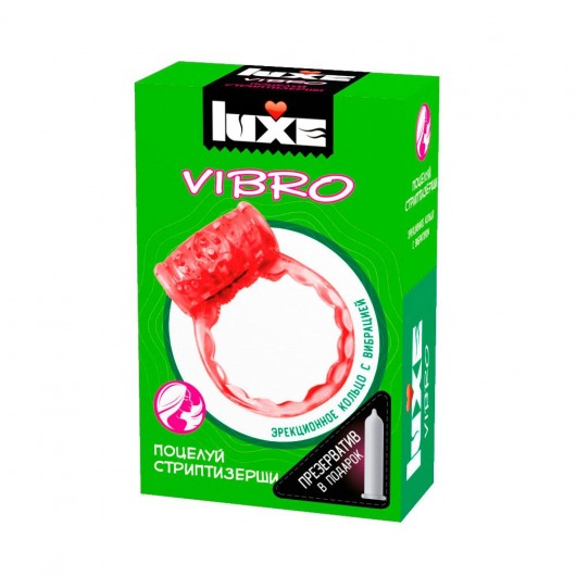 Розовое эрекционное виброкольцо Luxe VIBRO  Поцелуй стриптизёрши  + презерватив - Luxe - в Евпатории купить с доставкой