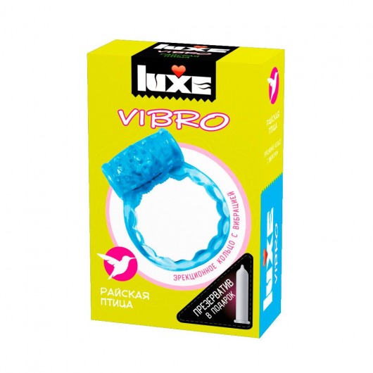 Голубое эрекционное виброкольцо Luxe VIBRO  Райская птица  + презерватив - Luxe - в Евпатории купить с доставкой