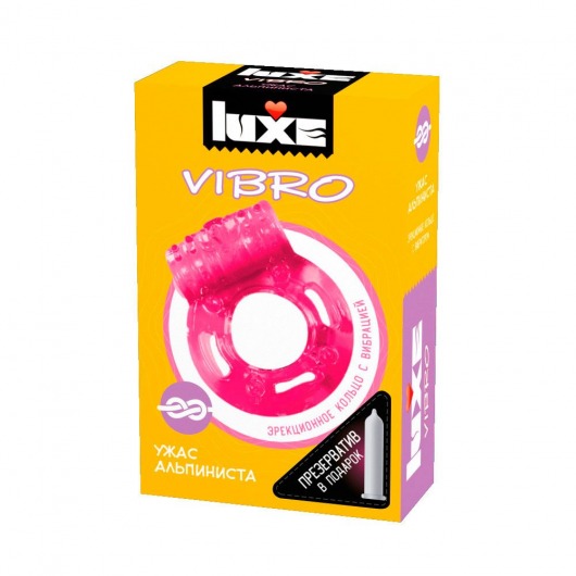 Розовое эрекционное виброкольцо Luxe VIBRO  Ужас Альпиниста  + презерватив - Luxe - в Евпатории купить с доставкой