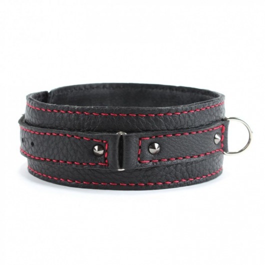 Черный ошейник из натуральной кожи с шипами и D-колечком - БДСМ Арсенал - купить с доставкой в Евпатории