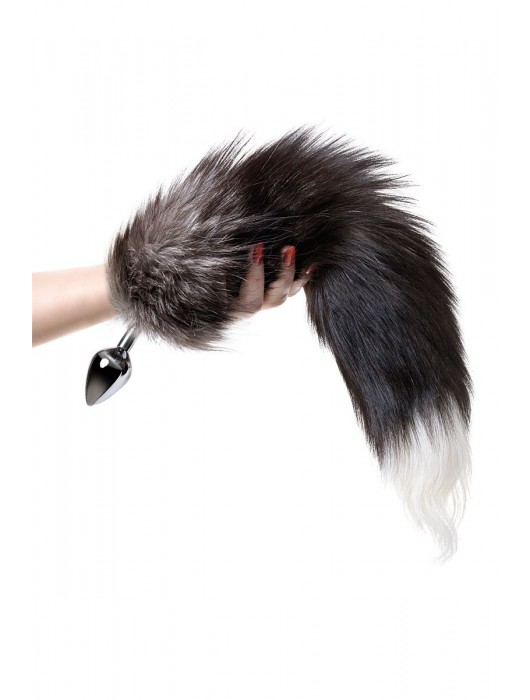 Серебристая металлическая анальная втулка с хвостом чернобурой лисы - размер S - ToyFa - купить с доставкой в Евпатории
