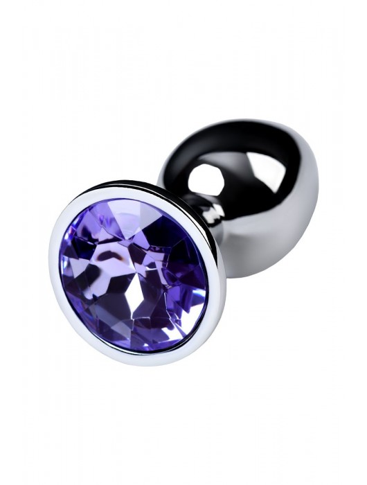 Серебристая конусовидная анальная пробка с фиолетовым кристаллом - 7 см. - ToyFa - купить с доставкой в Евпатории