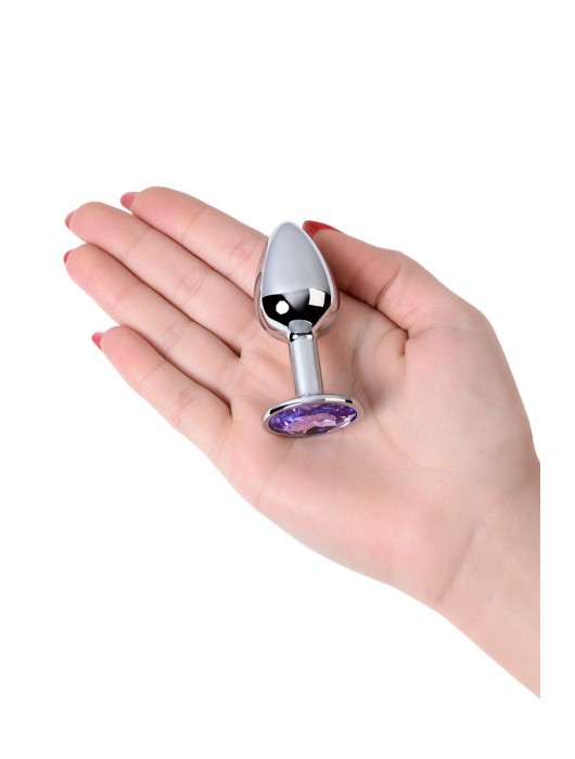 Серебристая конусовидная анальная пробка с фиолетовым кристаллом - 7 см. - ToyFa - купить с доставкой в Евпатории