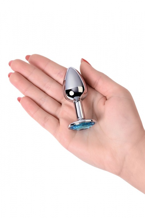 Серебристая конусовидная анальная пробка с голубым кристаллом - 7 см. - ToyFa - купить с доставкой в Евпатории
