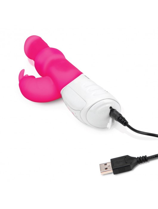 Розовый вибратор-кролик с вращающимися бусинами - 25 см. - Rabbit Essentials