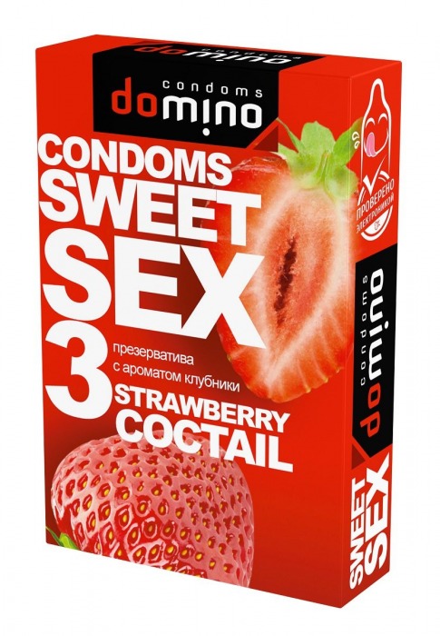 Презервативы для орального секса DOMINO Sweet Sex с ароматом клубничного коктейля  - 3 шт. - Domino - купить с доставкой в Евпатории