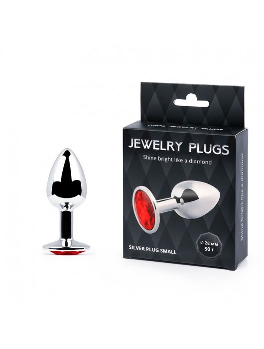 Серебристая анальная пробка с красным стразом - 7,2 см. - Anal Jewelry Plug - купить с доставкой в Евпатории
