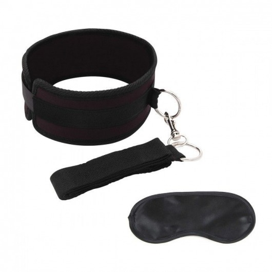 Черный ошейник с длинным поводком Collar and Leash Set - Lux Fetish - купить с доставкой в Евпатории