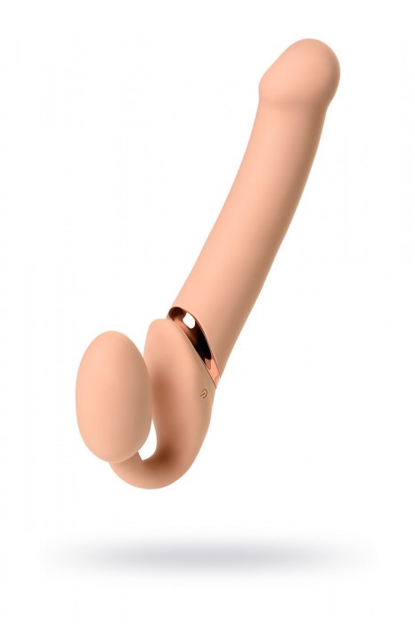 Телесный безремневой вибрострапон Vibrating Bendable Strap-On L - Strap-on-me - купить с доставкой в Евпатории