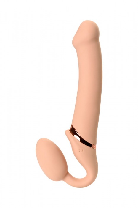 Телесный безремневой вибрострапон Vibrating Bendable Strap-On L - Strap-on-me - купить с доставкой в Евпатории