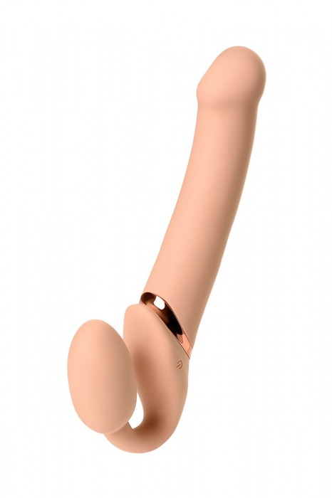 Телесный безремневой вибрострапон Vibrating Bendable Strap-On L - Strap-on-me - купить с доставкой в Евпатории