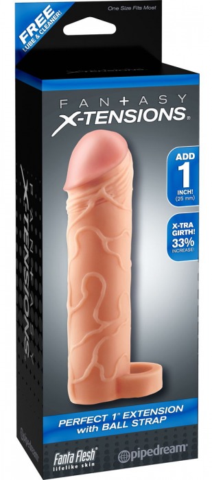 Телесная насадка с кольцом Perfect 1 Extension with Ball Strap - 17 см. - Pipedream - в Евпатории купить с доставкой