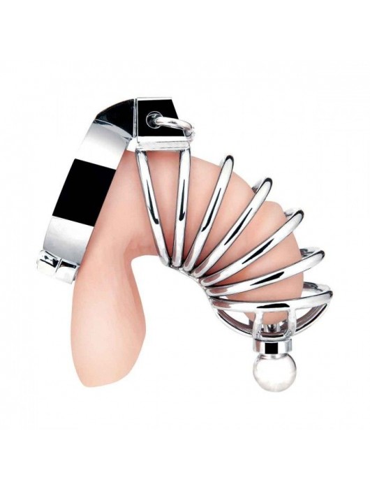 Серебристая клетка для члена Urethral Play Cage - BlueLine - купить с доставкой в Евпатории