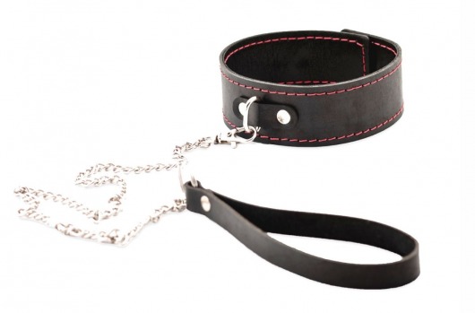 Черный широкий ошейник с красной строчкой и поводком - Crazy Handmade - купить с доставкой в Евпатории
