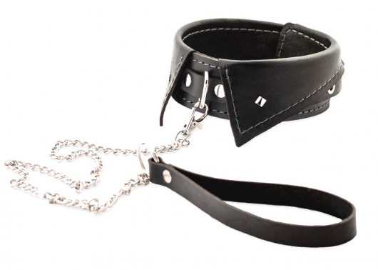 Черный ошейник-воротничок с металлическим поводком - Crazy Handmade - купить с доставкой в Евпатории