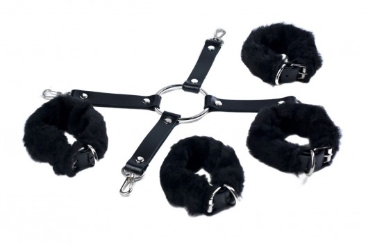 Черный набор для фиксации со съемными меховыми опушками - Лунный свет - купить с доставкой в Евпатории