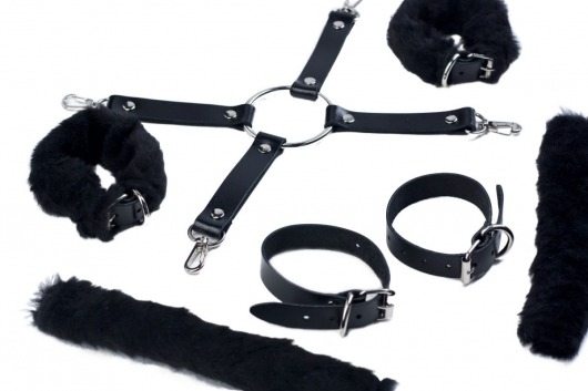 Черный набор для фиксации со съемными меховыми опушками - Лунный свет - купить с доставкой в Евпатории