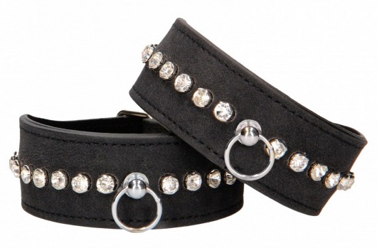 Черные наручники Diamond Studded Wrist Cuffs - Shots Media BV - купить с доставкой в Евпатории