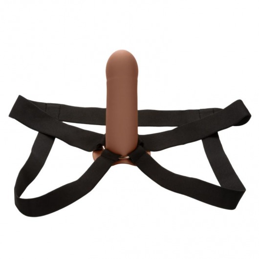 Коричневый фаллопротез из силикона Extension with Harness - 15,75 см. - California Exotic Novelties - купить с доставкой в Евпатории