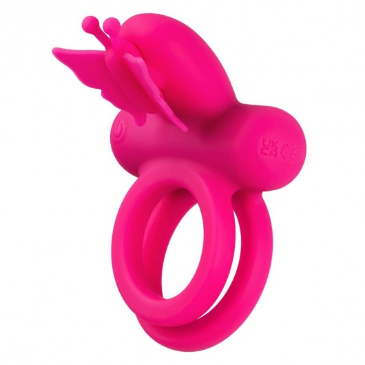 Розовое эрекционное виброкольцо Silicone Rechargeable Dual Butterfly Ring - California Exotic Novelties - в Евпатории купить с доставкой