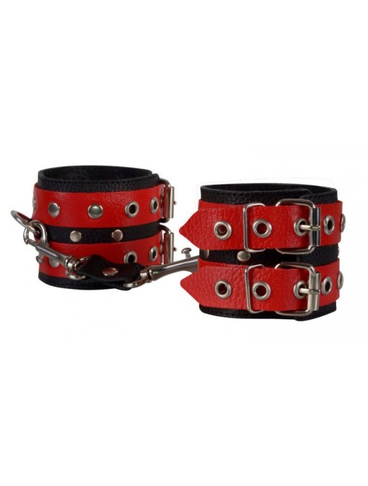 Красно-чёрные наручники из кожи - Sitabella - купить с доставкой в Евпатории