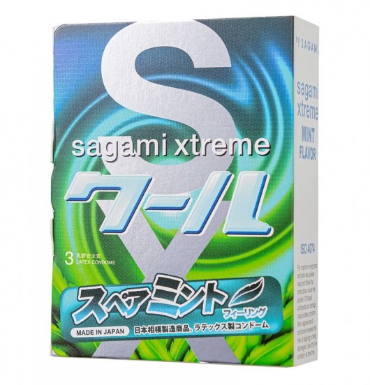 Презервативы Sagami Xtreme Mint с ароматом мяты - 3 шт. - Sagami - купить с доставкой в Евпатории