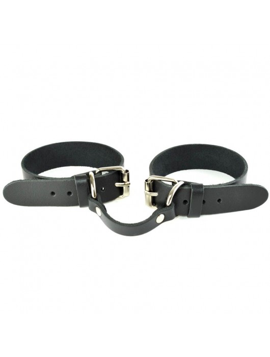 Черные кожаные наручники со съемной красной опушкой - Sitabella - купить с доставкой в Евпатории
