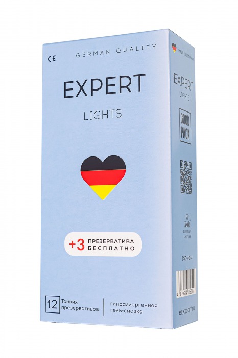 Ультратонкие презервативы EXPERT Lights - 12 шт.(+3 в подарок) - Expert - купить с доставкой в Евпатории