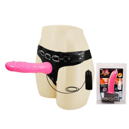 Женский розовый страпон с вибрацией - 18,5 см. - Baile - купить с доставкой в Евпатории