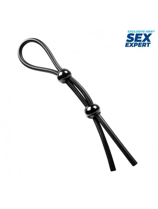 Черное силиконовое лассо с двумя шариками для утяжки - Sex Expert - в Евпатории купить с доставкой