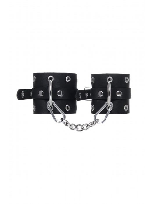 Черные кожаные однослойные наручники с люверсами - Pecado - купить с доставкой в Евпатории