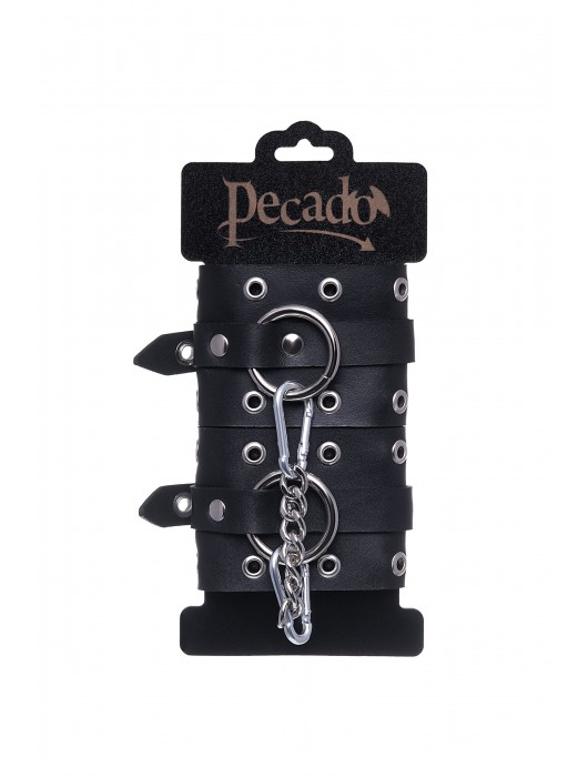 Черные кожаные однослойные наручники с люверсами - Pecado - купить с доставкой в Евпатории