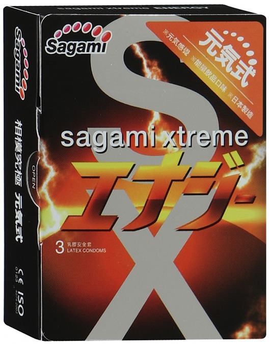 Презервативы Sagami Xtreme ENERGY с ароматом энергетика - 3 шт. - Sagami - купить с доставкой в Евпатории