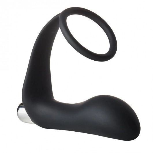 Черное эрекционное кольцо с вибропробкой Vibrating Anal Plug With Cockring - Dream Toys - в Евпатории купить с доставкой