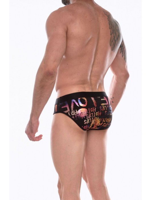 Черные трусы-брифы с блестящим принтом в виде надписей и губ - Don Moris купить с доставкой