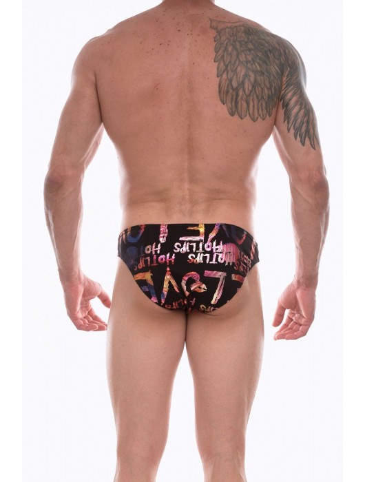 Черные трусы-слипы с разноцветными блестящими надписями - Don Moris купить с доставкой