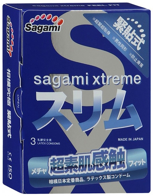 Розовые презервативы Sagami Xtreme FEEL FIT 3D - 3 шт. - Sagami - купить с доставкой в Евпатории