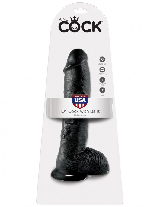 Реалистичный чёрный фаллоимитатор-гигант 10  Cock with Balls - 25,4 см. - Pipedream