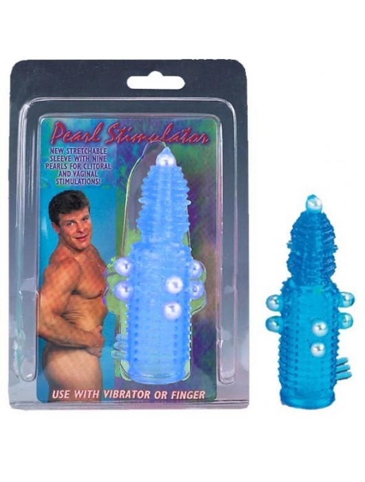 Голубая эластичная насадка на пенис с жемчужинами, точками и шипами Pearl Stimulator - 11,5 см. - Tonga - в Евпатории купить с доставкой