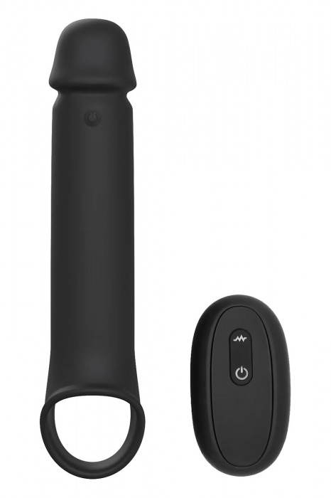 Черная насадка-удлинитель с вибрацией Vibrating Extender With Remote - Dream Toys - в Евпатории купить с доставкой