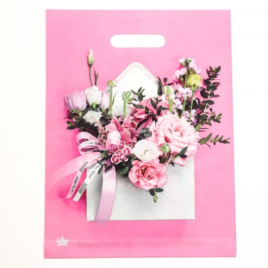 Розовый пакет с цветочным принтом и вырубной ручкой (40х31 см) - Сима-Ленд - купить с доставкой в Евпатории