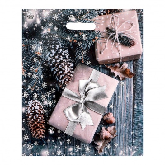 Новогодний пакет с принтом в виде подарков и вырубной ручкой (45х38 см) - Сима-Ленд - купить с доставкой в Евпатории