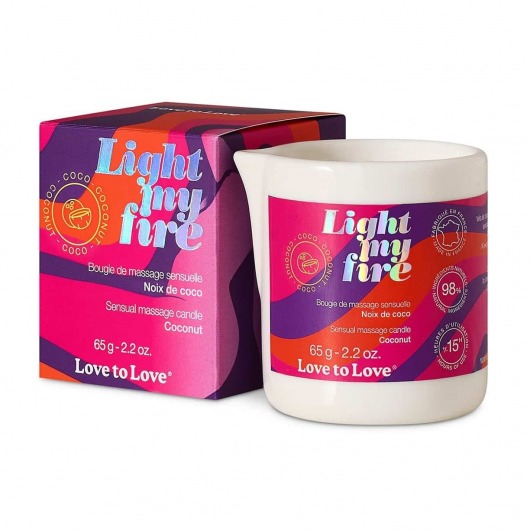 Массажная свеча Light My Fire Coconut с ароматом кокоса - 65 гр. - Love to Love - купить с доставкой в Евпатории