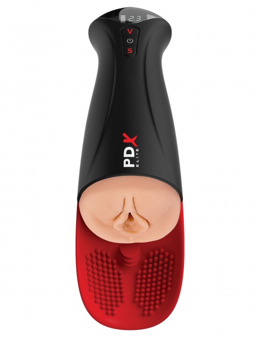 Телесный мастурбатор-вагина в черной колбе с вибрацией Fuck-O-Matic Pro XL - Pipedream - в Евпатории купить с доставкой