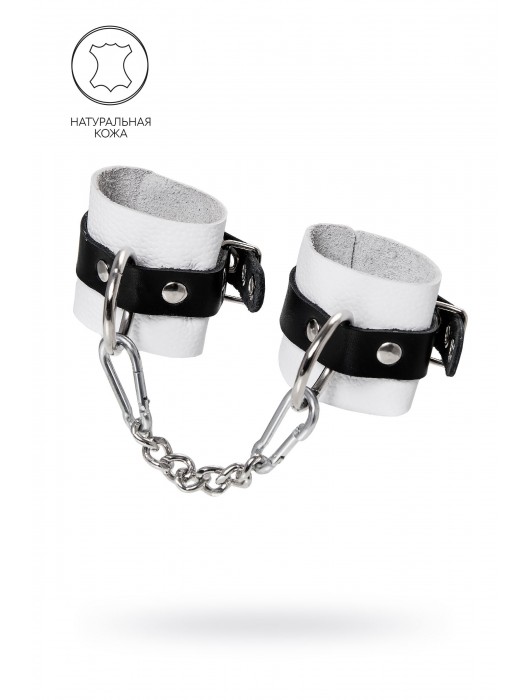Бело-черные кожаные наручники с одним ремешком с люверсами - Pecado - купить с доставкой в Евпатории