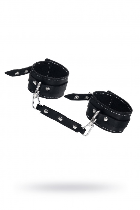 Черные двухслойные кожаные оковы с белой строчкой - Pecado - купить с доставкой в Евпатории