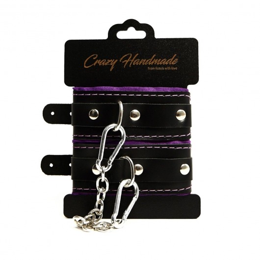 Черно-фиолетовые скругленные наручники с мягкой подкладкой - Crazy Handmade - купить с доставкой в Евпатории