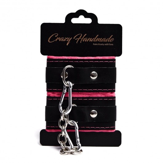 Черно-розовые скругленные наручники с мягкой подкладкой - Crazy Handmade - купить с доставкой в Евпатории